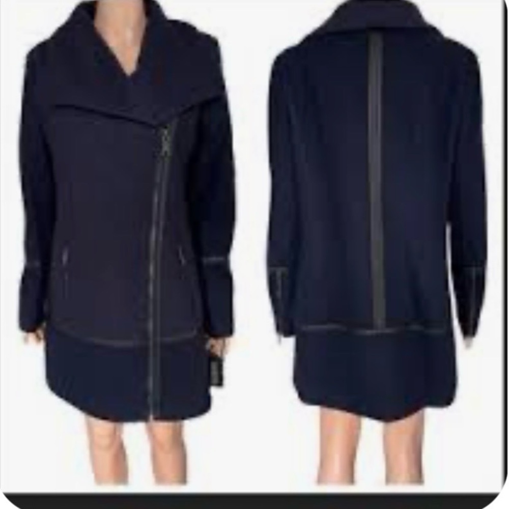 Guess leatherTrimmed Full Zip Jacket Sz M Navy & Black winter Y2K